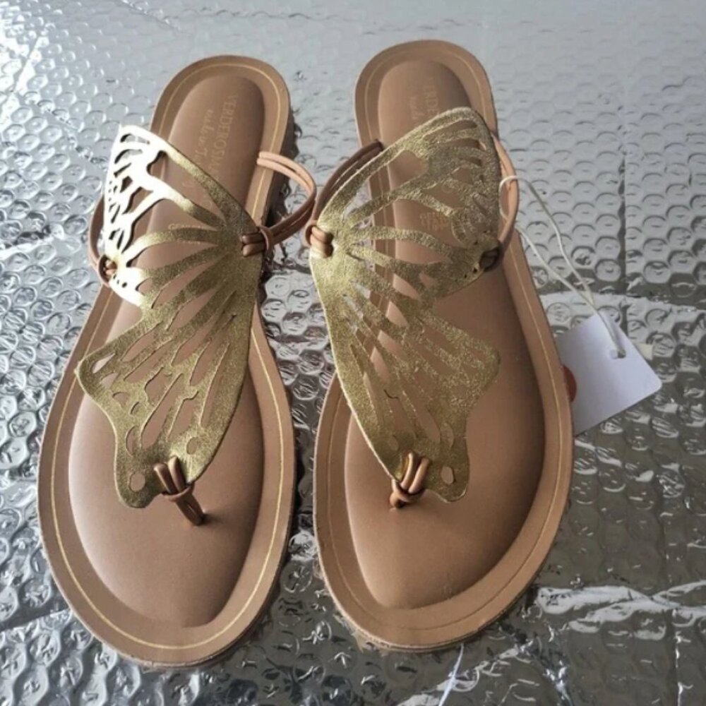new Verderosmarino Leather Gold Butterfly Sandals Made In Italy 255 3M2